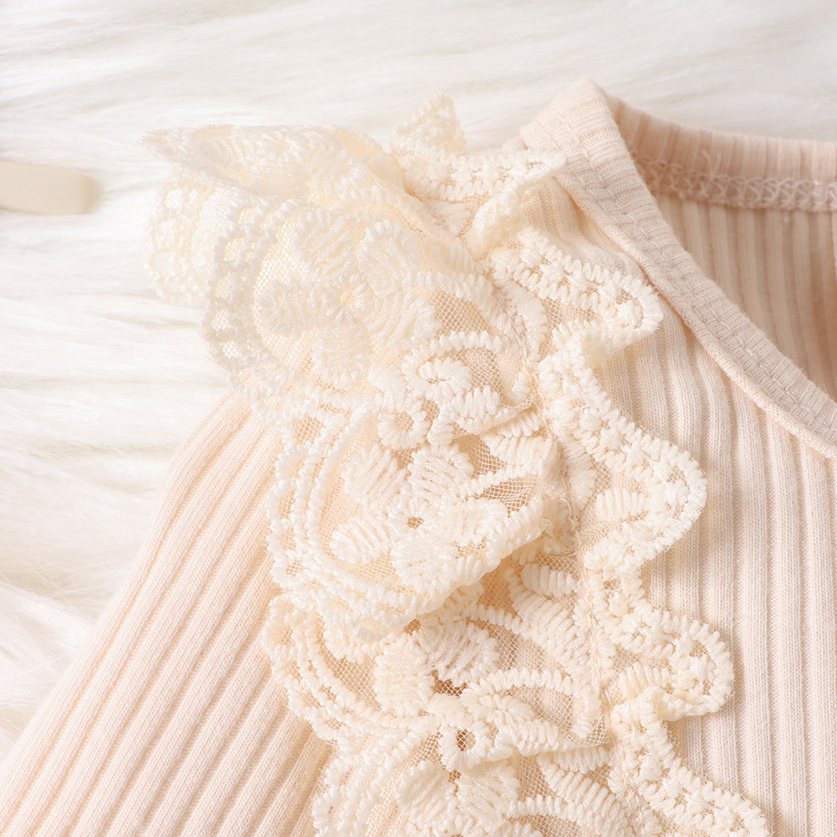 Lace Detail Round Neck Bodysuit and Bow Pants Set